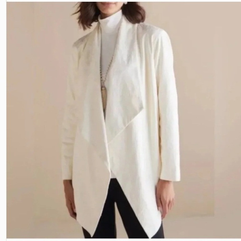 Soft Surroundings NWT Shape Drape Faux Suede Jacket Ivory Floral Embroidered PXL